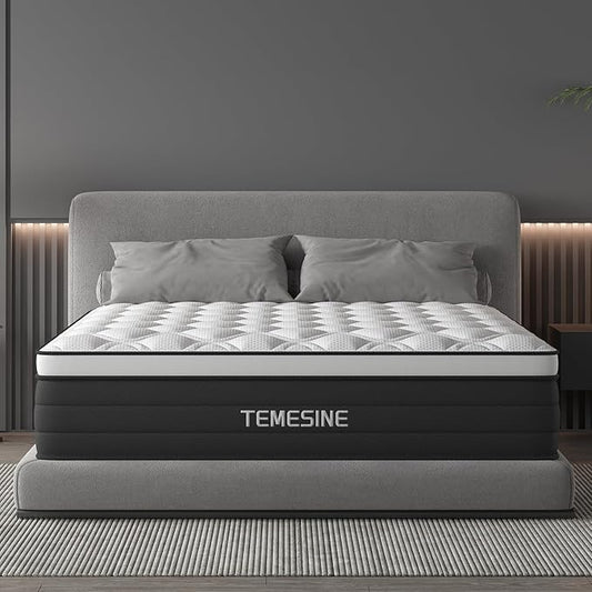 Full Size Mattress, 10 Inch Hybrid Mattress in a Box with Individual Pocket Spring, Gel Memory Foam and Euro Top, Medium Firm Feel with Motion Isolation, Pressure Relief, Edge Support, Black