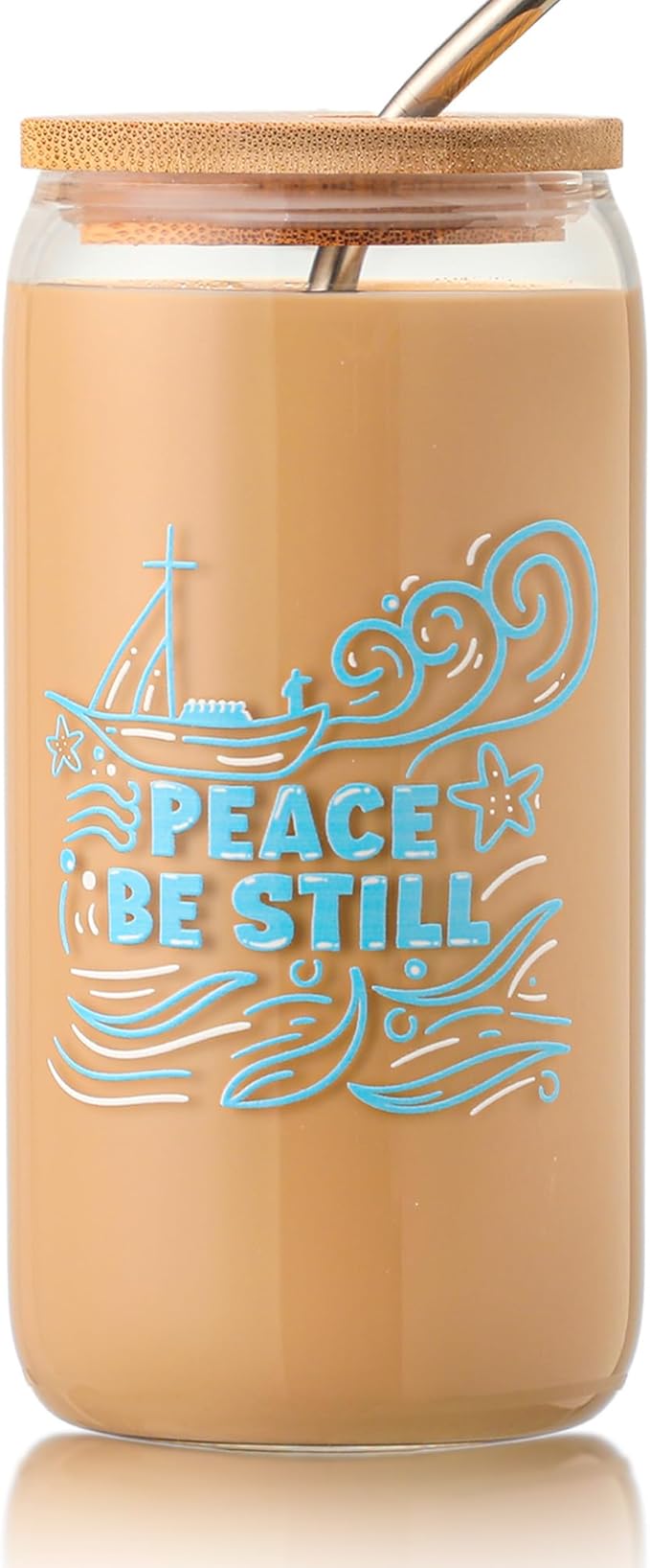 Bible Verse Mug Mark 4:39, 16oz Glass Cup with Lid Straw and Brush, Christian Gifts For Women, Inspirational Scripture Mug, Christmas Faith Gift for Her