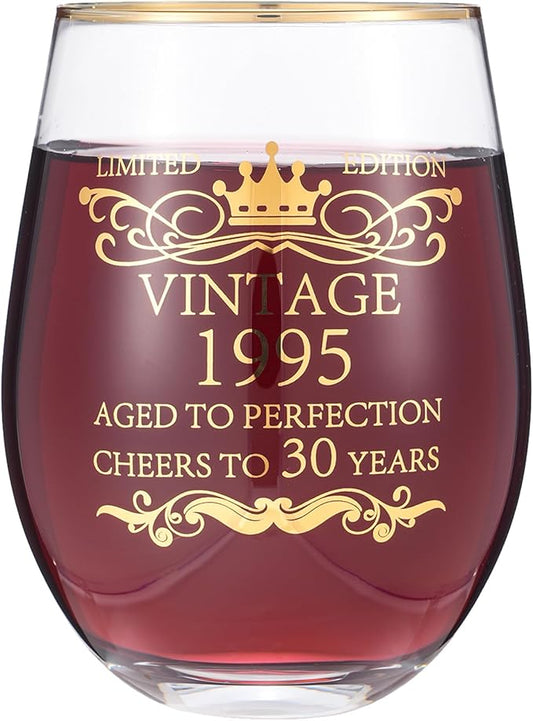 1995 30th Birthday Gifts for Women Men 15oz Wine Tumbler Red Wine Glass Cup 30 Years Old Birthday Present 30th Anniversary Present