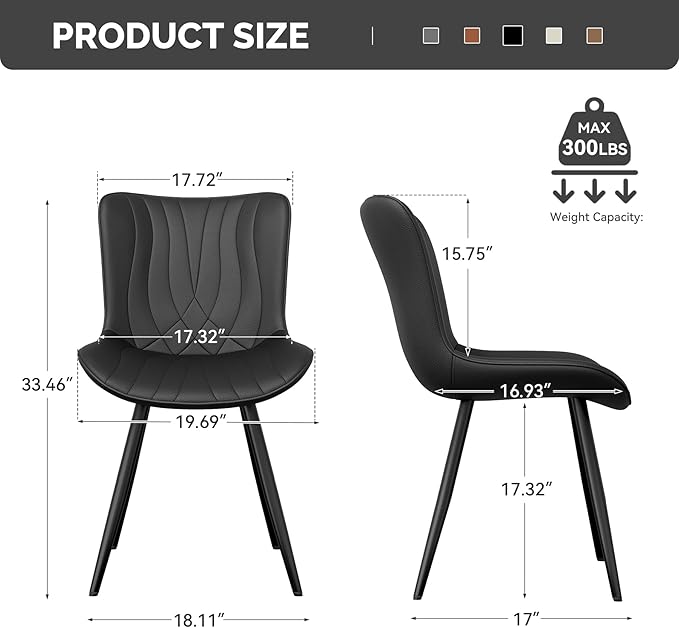 Dining Chair Set of 4 PU Leather Dining Room Chairs Upholstered Comfy Dining Chairs Modern Kitchen Armless Side Chair with Sturdy Metal Legs,Black