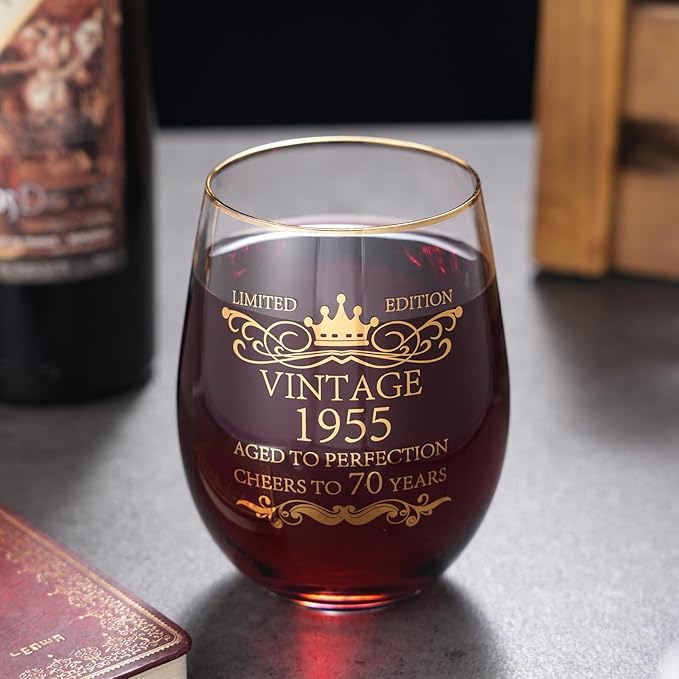1955 70th Birthday Gifts for Women Men 15oz Wine Tumbler Red Wine Glass Cup 70 Years Old Birthday Present 70th Anniversary Present
