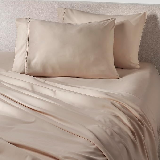 PeachSkinSheets Toasted Marshmallow Sheet Set - 1500tc Level of Softness - Extra Soft Cooling Sheets for Hot Sleepers and Night Sweats - Queen Size