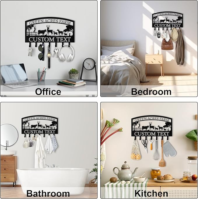 Personalised Metal Key Holder for Wall, Roosters Hens Key Holder Wall Mount, Chicken Wall Art Decor, Key Organizer Hanger for Kitchen Farmhouse Hallway Office, Housewarming Gifts
