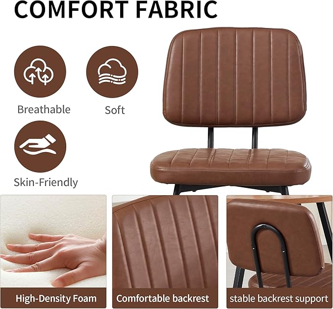 Dining Chairs Set of 2, Faux Leather Upholstered Dining Chairs, Mid Century Modern Kitchen Dining Room Accent Chairs with Curved Backrest and Steel Frame for Living Room, Vanity - Coffee