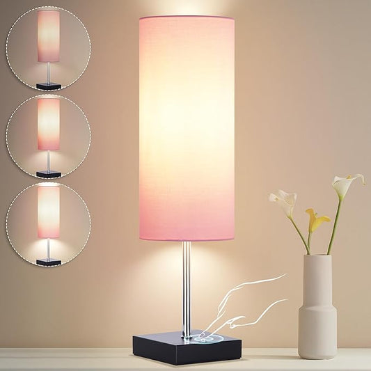 AVV Cordless Table Lamp, 5000mAh Battery Operated Lamp for Night Stand, 3 Modes Battery Powered Wireless Table Lamp, Touch Control Rechargeable Lamp for Bedroom, Living Room, 18 Inch Pink