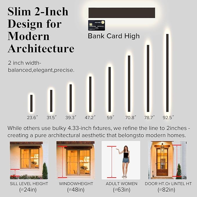 59 Inch Outdoor Wall Lights, 3000K-6000K Led Long Modern Wall Sconce, Ip65 Waterproof 3CCT Color Selectable Porch Lights with Remote Control Lighting Fixture for Porch Garden Garage