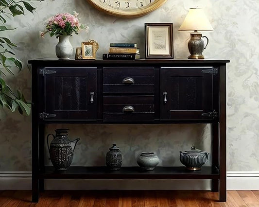 LKTART Solid Wood Farmhouse Console Table,Sofa Table with Storage Drawers and Shelves,Entryway Table for Entry Hallway Foyer Sofa Side Table,Easy Assembled(48" Espresso)