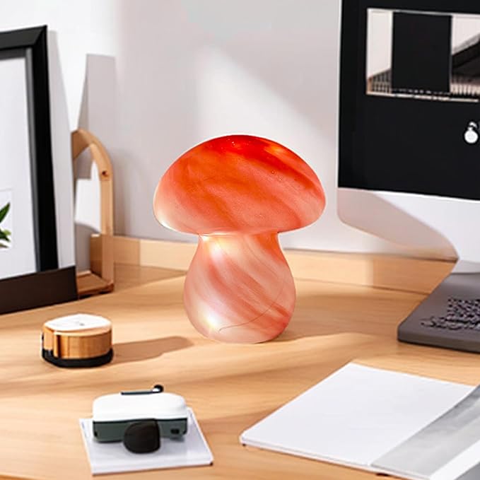 Mushroom Table Lamps Night Lights Cute Glass Nightstand Bedside Desk Lamps for Bedroom Living Study(Bulb Included) - Pink