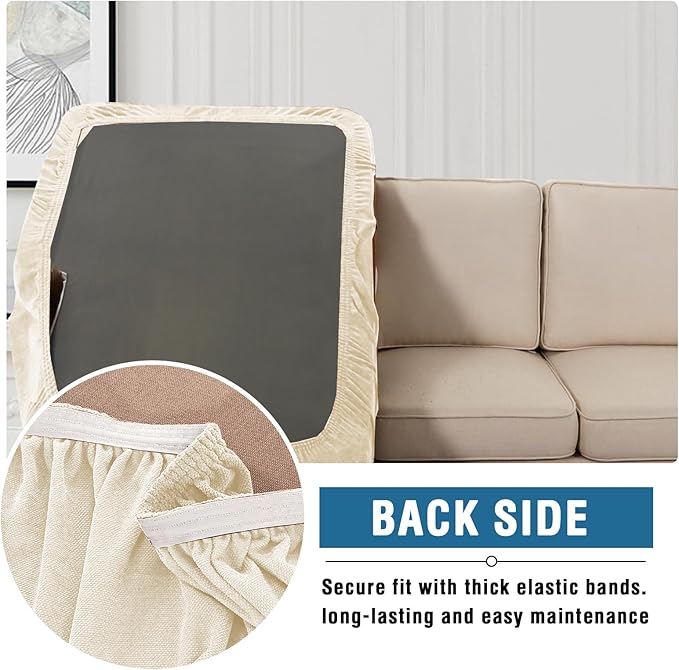 H.VERSAILTEX Stretch Sofa Cushion Covers Chenille Chaise Cushion Cover Thick Soft Sectional Couch Covers for L Shaped Sofa Both Left/Right All Seasons Universal(Chaise Cushion Cover,Beige)