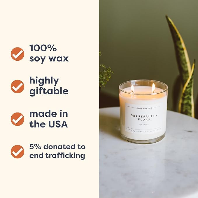 Calyan Wax Co. Rosewood & Amber 2 Wick Scented Candle - 37 Hour Burn - Luxury Non Toxic Soy Wax Candles - Long Lasting Large Glass Jar Candle for Home - 8.8oz