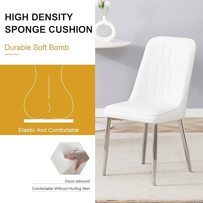 Dining Chairs Set of 2, Equipped with PU Leather Backrest Cushions and Silvery Legs, Suitable for Restaurants, Kitchens, and Dining Room Chairs