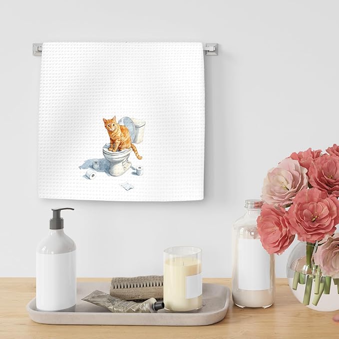 Funny Orange Cat Bathroom Hand Towels, Gifts for Orange Cat Owners Lovers Women Men, Cute Kitten Kitty Decor for Bathrooms,Funny Pet Lovers Toilet Hand Towels for Bathroom Washroom,16x24In