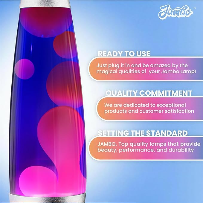 JAMBO 16" Beautiful Liquid Lamp- Blue with Purple Wax, Relaxing Magma Light, Night Light Nightlight, Home Decor Living Room Office Bedroom Lamp for Adults Teens Kids
