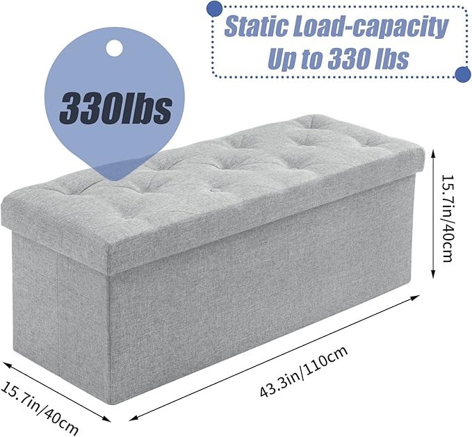 BRIAN & DANY 43 Inches Ottoman with Storage, Linen Storage Ottoman Bench, End of Bed Benches, Folding Ottomans for Bedroom, Living Room and Entryway (Light Gray)