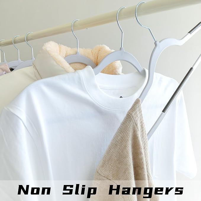 60 Pack Non Slip Hangers, Plastic Clothes Hangers 17.7 Inch - Heavy Duty & Space Saving Slim Hangers with 360° Swivel Hook for Adults, Anti-Slip Strips for Coat, Shirt, Pants (Gray, 60)