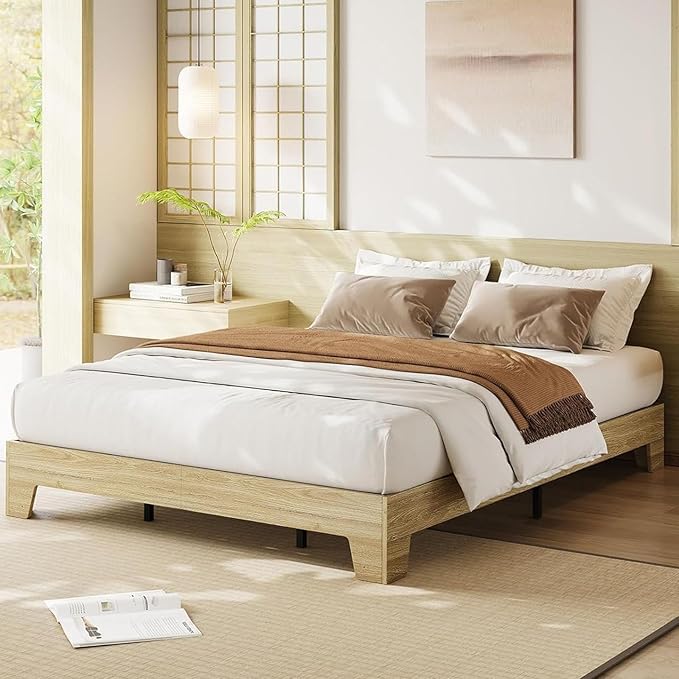 Garvee Wood Platform Bed Frame, Queen Size Bed Frame, Wood Slat Support, No Box Spring Needed, Easy Assembly, Noise-Free Design, Underbed Space for Storage