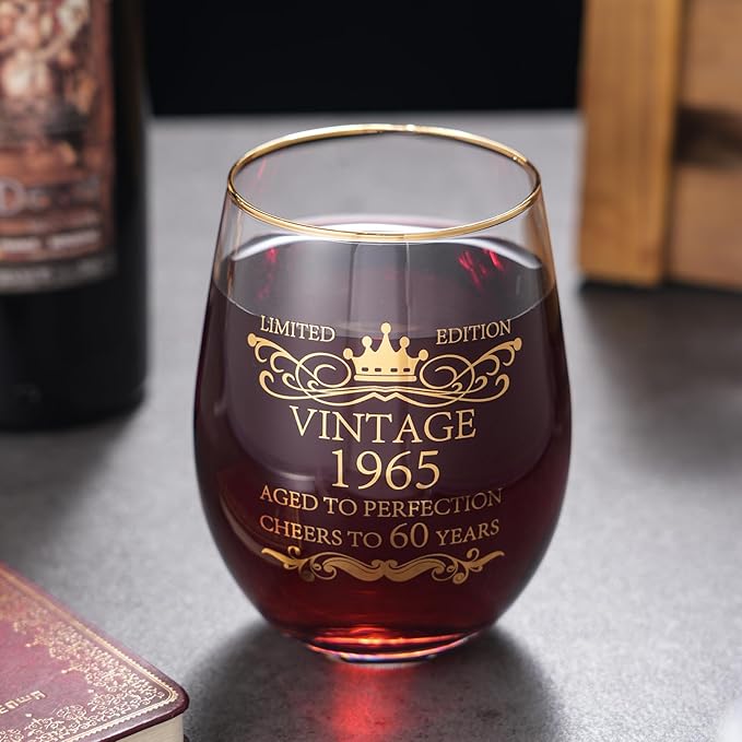 1965 60th Birthday Gifts for Women Men 15oz Wine Tumbler Red Wine Glass Drinking Cup 60 Years Old Birthday Present 60th Anniversary Present