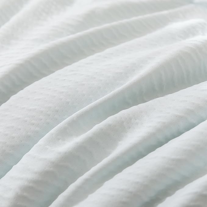 King Comforter Set Glacier Blue, 3 Pieces Double-Layer Crinkle Gauze Soft Bedding for All-Season Lightweight Warmth with 2 Pillowcases
