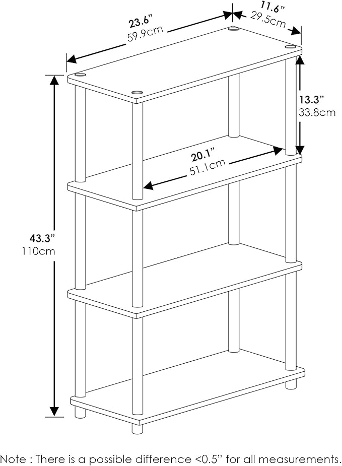 Furinno (99557BK/GY) Turn-N-Tube 4-Tier Multipurpose Shelf Display Rack - Black/Grey