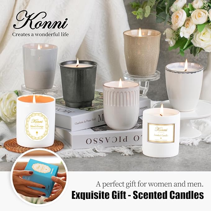 Scented Candle, 9oz Soy Candles, Red Rose Scented White Candles for Women & Men, Long-Lasting Aromatherapy Jar Candle Wax for Home, Bathroom, Non Toxic Candle Gift (Brown Ceramic Cup 19)