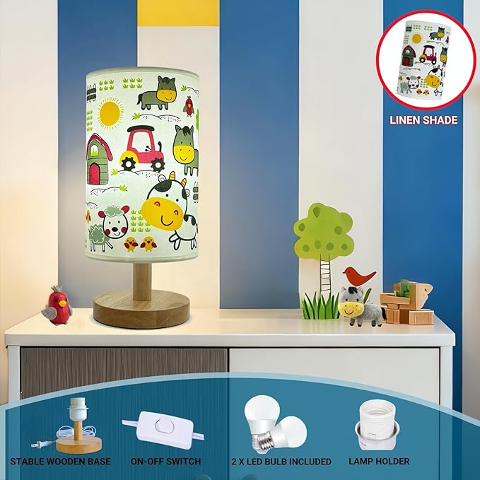 Kids Table Lamp, Boho Desk Light, 3 Level Temperature, Sturdy Wood Base, Nursery Toddler Night Light, Playroom Bedroom Lamp, Christmas Gifts for Boys or Girls
