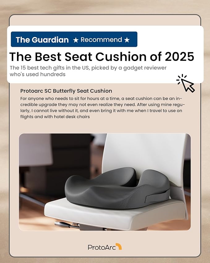 ProtoArc Seat Cushion, Office Chair Cushion for Sciatica, Coccyx Cushion, Ergonomic Memory Foam Seat Cushion for Car, Home, Pressure Relief Pad for Hip, Tailbone, All Day Comfort - Dark Gray