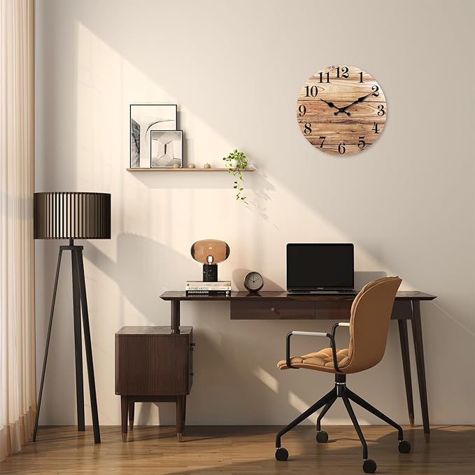 XNM Brown Wood Clock Battery Operated 16 Inch Large Wall Clocks for Living Room Decor Farmhouse Wall Clock Slient(MDF No Solid Wood)