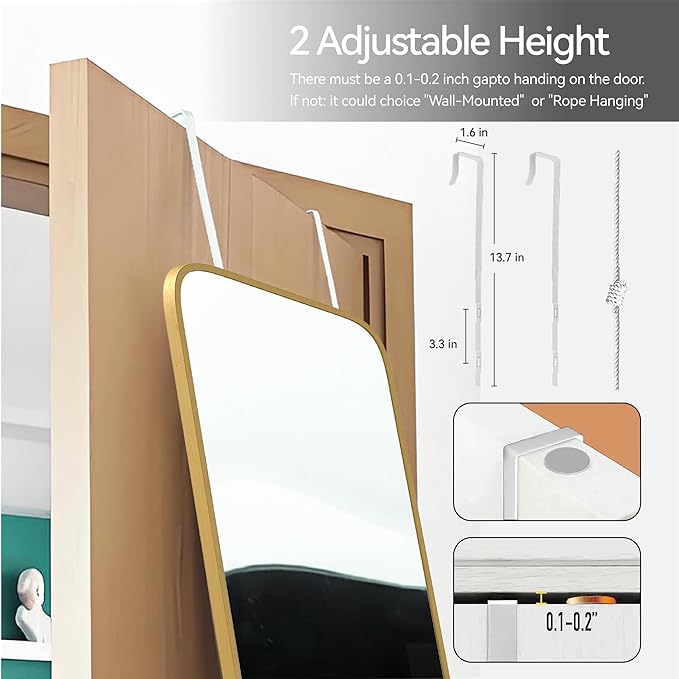 47x14 Mirror Full Body Length Door Hanging/Rope Hang/Wall Mounted Metal Frame Rectangle Mirrors for Bedroom Bathroom Dressing Living Room 47 inch Gold