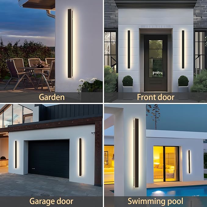 Modern Outdoor Wall Lights, 31.5Inch Black LED 3000K IP65 Waterproof Outdoor Linear Wall Sconces Exterior Lighting Fixture Porch Wall Light for House, Front Door, Garage