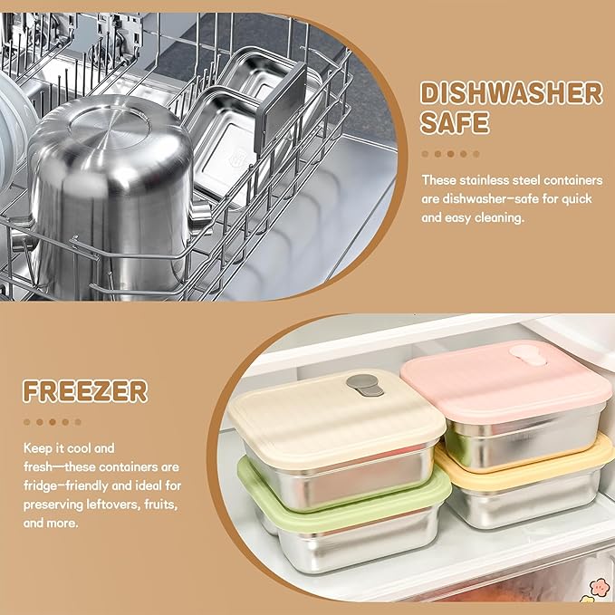 2 Pack Sandwich Containers, 20oz Stainless Steel Sandwich Box with Lids, Reusable Metal Meal Prep Lunch Boxes, BPA-Free, Dishwasher Safe, Food Storage Containers for Snacks & Fruits (Yellow, Pink)