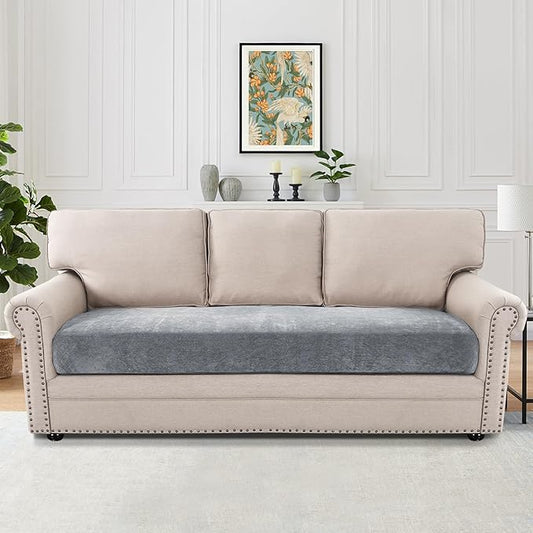 H.VERSAILTEX Stretch Chenille Sofa Cushion Covers Soft Sofa Slipcovers for 3 Seat Cushion Couch Thick Durable Couch Sofa Covers for Pets with Elastic Bottom(3 Seater Sofa Cushion Cover,Grey)