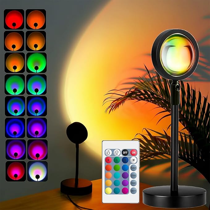 Sunset Lamp Projector Led Lights for Bedroom Night Light RGB Lights Sun Sunlight Sunrise Lamp 10w 360° Rotation Mood Lighting Home/Room Decor Christmas Gifts for Women,Desktop Remote