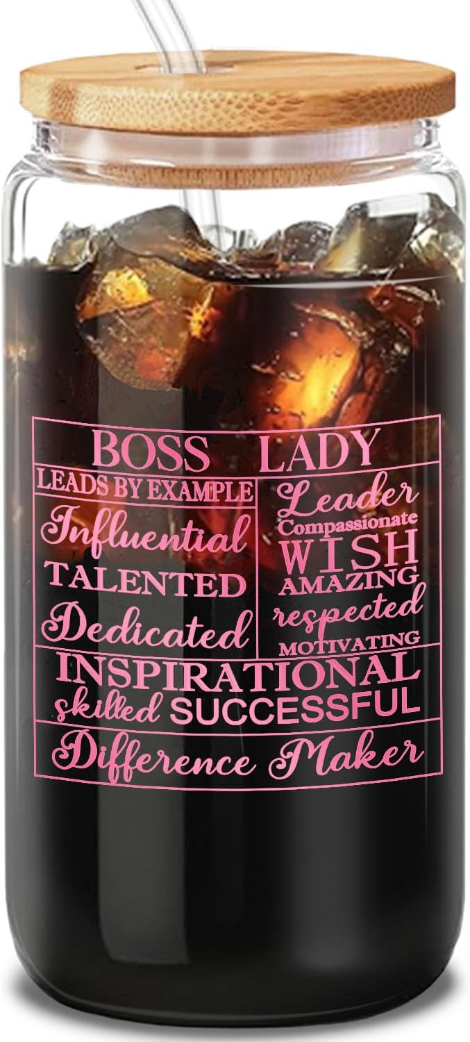 Thank You Gift for Boss Lady - 16oz Pink Tumbler with Straw and Brush, Elegant Office Appreciation Present for Female Boss, Mentor, Teacher or Coworker