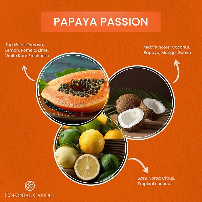 Colonial Candle Papaya Passion Scented Candle Jar, Highly Fragranced Candles for Home Scented, Mottled Wax Candle, 2 Wick, 8 oz - Made in The USA