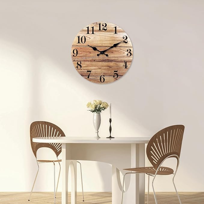 XNM Brown Rustic Wall Clocks Battery Operated 20 Inch Wood Office Clock Analog Large Wall Clock Silent(MDF No Solid Wood)