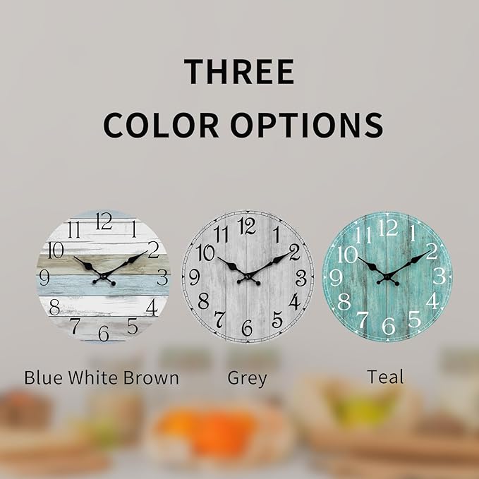 HYLANDA Wall Clock 14 Inch, Gray Wall Clocks Battery Operated Silent Non Ticking, Vintage Rustic Wooden Clocks Decorative for Kitchen Bathroom, Living Room, Bedrooms, Dining Room, Office (14")