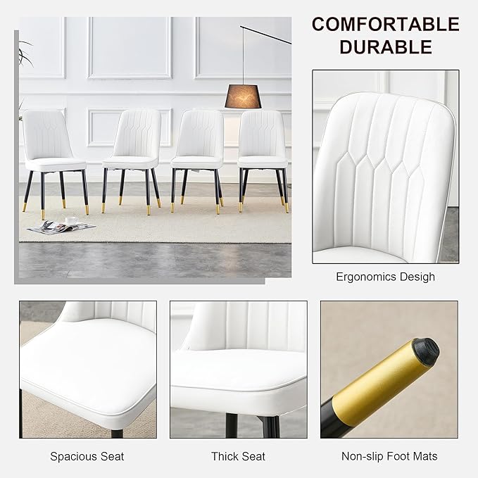 Dining Chairs Set of 2，Modern Dining Chairs, Equipped with PU Leather Backrest Cushions and Metal Legs, Suitable for Restaurants, Kitchens, and Dining Room Chairs