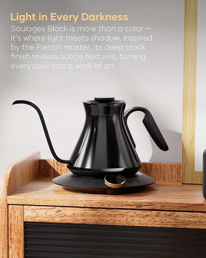 Cocinare Soulagues Electric Gooseneck Kettle, ±0.5℉ Temperature Control for Pour-over Coffee & Tea, Stainless Steel Interior, Quick Heating for Boiling Water (Soulages)