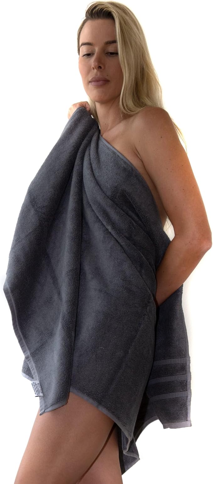 Mosobam Luxury Turkish Bath Towels 30X58 Charcoal Gray (Dark Grey) 700 GSM Bamboo Viscose & Aegean Turkish Combed Cotton