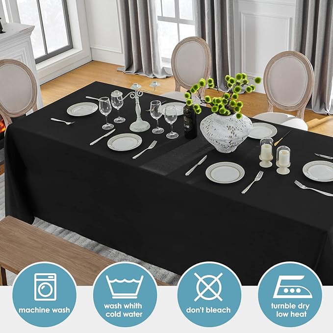 VidaFete Table Cloth 90 * 132inch 6 Pack Rectangle Tablecloth Polyester, Stain Wrinkle Resistant Polyester Dining Table Cover for Kitchen Dinning Party Wedding Rectangular Tabletop Decoration(Black)