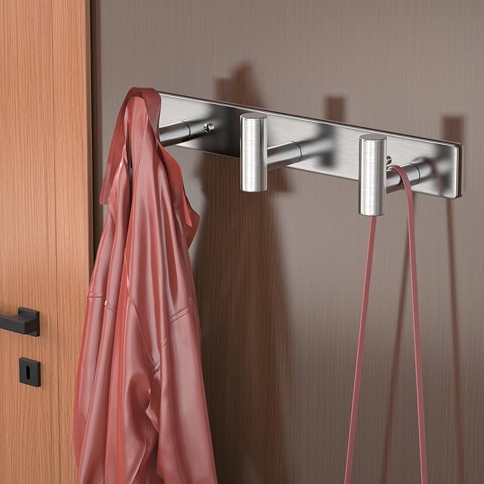 HUFEEOH Coat Hooks Wall Mount, Stainless Steel 3 Hooks Wall Hooks T Shaped Coat Hanger Wall Mount, Heavy Duty Silver Towel Hooks Purse Rack for Hanging