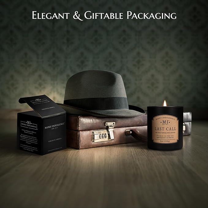 Manly Indulgence Last Call Scented Candles for Men, Premium Soy Blend Wax, 45H Burn, Candles for Home Scented, Gift-Ready Packaging - Made in The USA