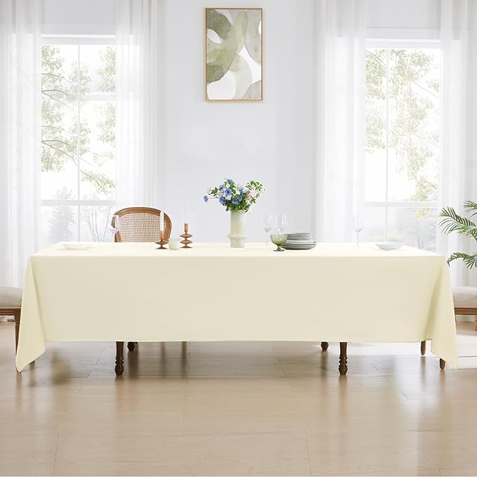 Rectangle Tablecloths 90x132 Inch 8 Pack Ivory Tablecloth for 6ft Washable Decorative Linen Polyester Table Cloths for 8ft Dining Table Banquets Buffet Parties and Wedding
