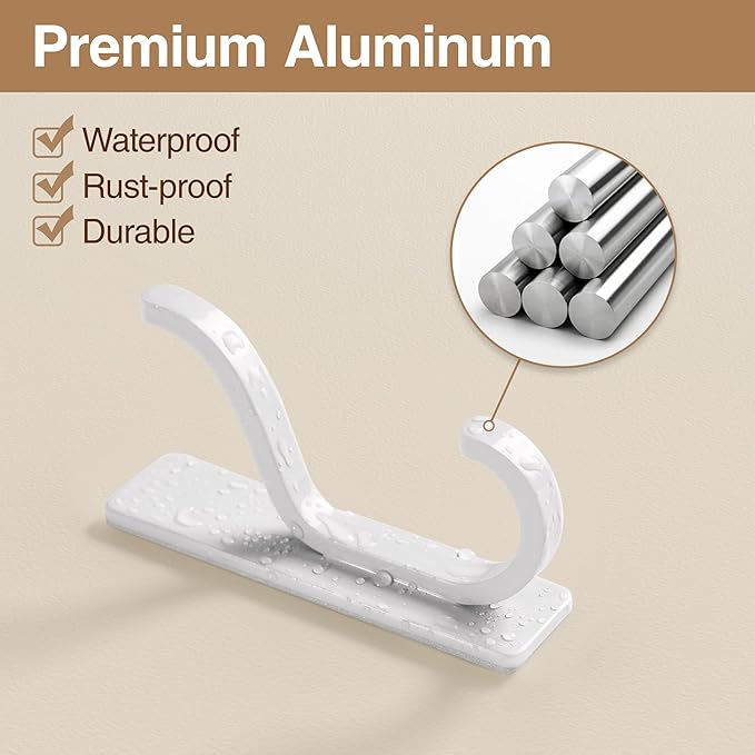pickpiff 10-Pack Adhesive Wall Coat Hooks - Heavy Duty Stick-On Door Hanger, Metal Hook for Hanging Towel,Purse, Robe, Backpack, Jacket, Clothes - for Bathroom,Dorm, Closet, Kitchen - White