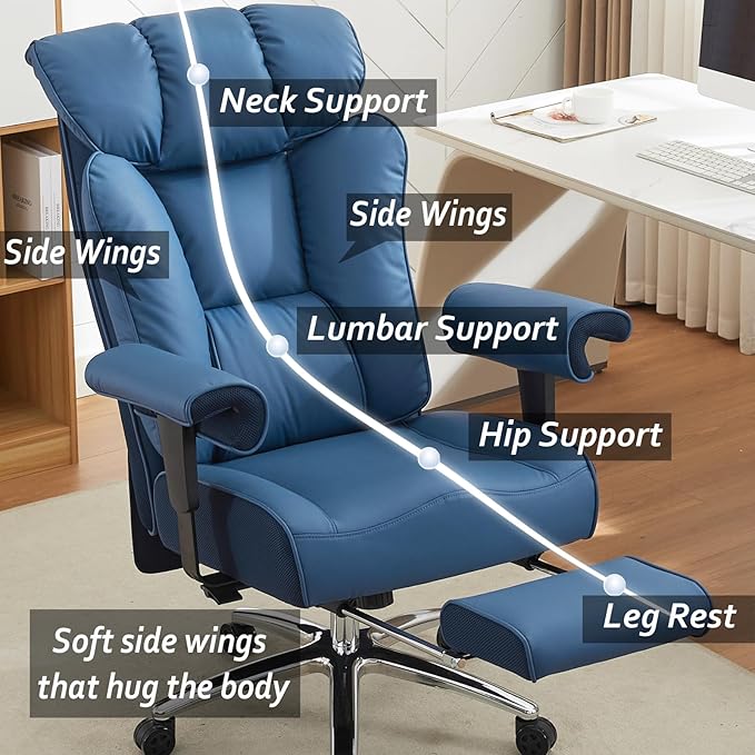 Efomao Desk Office Chair, Ergonomic Office Chair with Adjustable Headrest & Lumbar Support, PU Leather Back Computer Desk Chair for Home Office or Gaming, Swivel Height Adjustable Task Chair