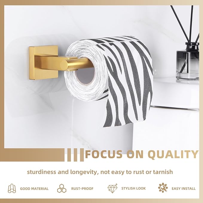 Suyar Brushed Gold Toilet Paper Holder, SUS 304 Stainless Steel Bathroom Toilet Paper Roll Holder Wall Mount