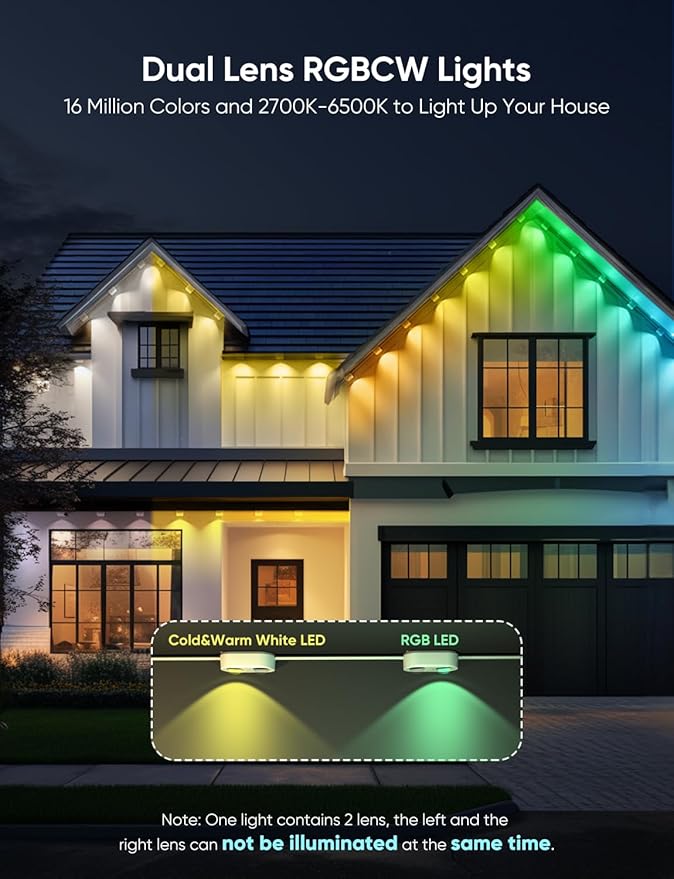 APPECK Permanent Outdoor Lights Pro 100ft, 72W RGBCW Eaves Lights with 72 LED Lights, 80lm, Cuttable, 111 Scene Modes, IP67 Waterproof Lighting for Halloween Decoration, Compatible with Alexa, Black