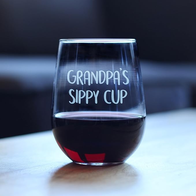Custom Grandpa's Sippy Cup - Stemless Wine Glass Gift for Grandfathers - Fun Birthday Glasses - Large - Parent - Customized Glasses
