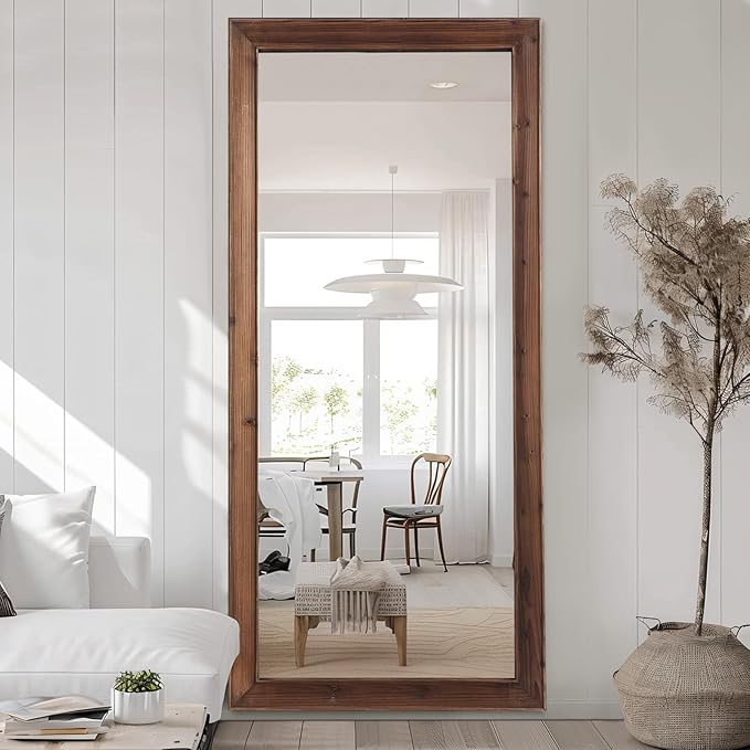 MELOMOIR Rustic Farmhouse Full Length Mirror, 71"x32" Large Floor Mirror Wood Frame, Free Standing Mirror Leaning Hanging, for Bedroom Living Room Cloakroom, Wood