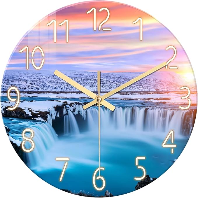XNM 20 Inch Large Decorative Wall Clocks for Living Room Blue Clock Battery Operated Glass Blue Beach Wall Clock Non Ticking